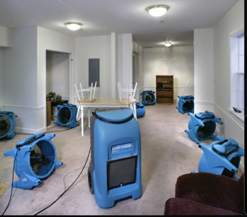 Air movers and dehumidifier setup for Water Damage Restoration in Upper Mount Bethel